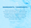 Ingredients list text on blue background for Flexitol Foot Odour Powder Spray