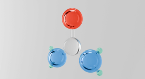 Scientific equipment displaying three colourful plates in red, blue and white demonstrating urea in skincare