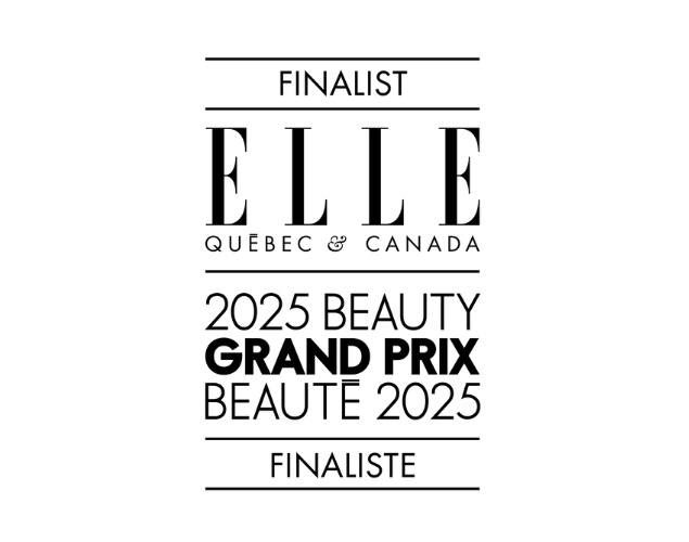 Finalist badge for Elle Quebec & Canada 2025 Beauty Grand Prix